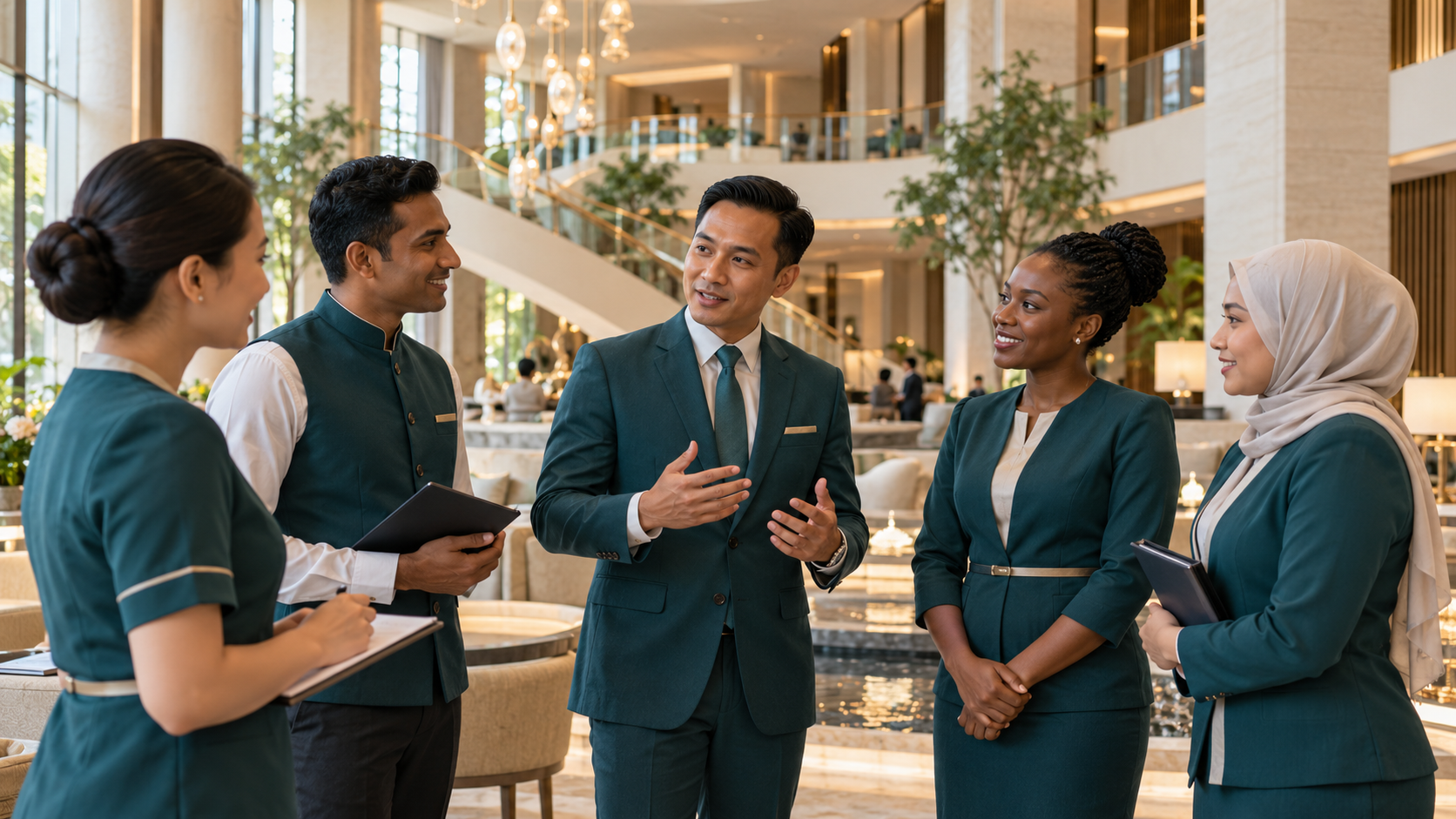 Artist impression of multinational professionals in hospitality